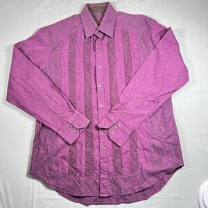 Robert Graham Purple Paisley Embroidered Long-sleeve Button-down Shirt Size-L
